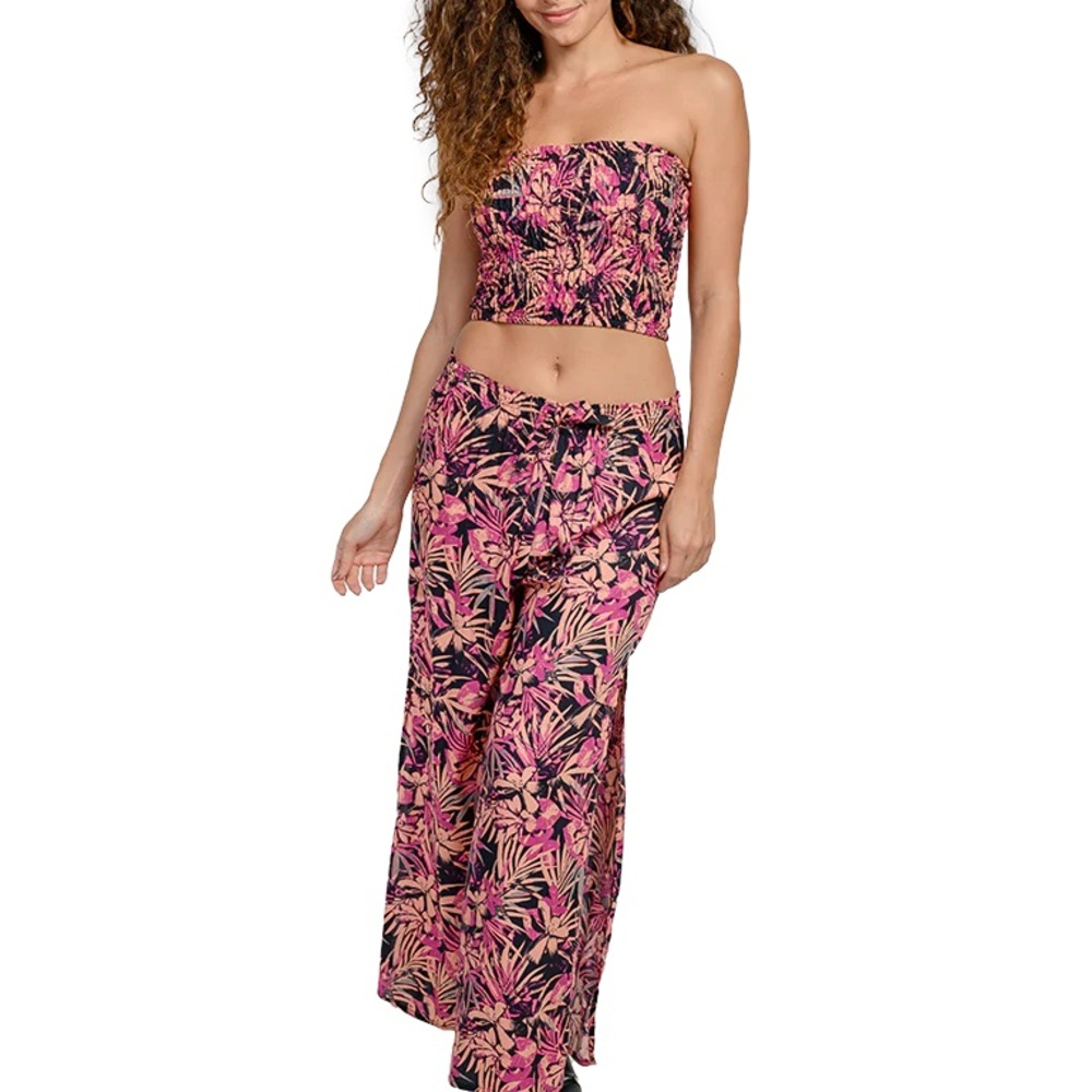 Floral Pink Wide-Leg Pants - Women's